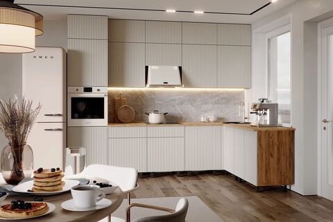 Кухня Оливия NEW 3,0х1,8/1080м Компоновка №3 (Кашемир, Дуб Крафт (Дуб вотан))