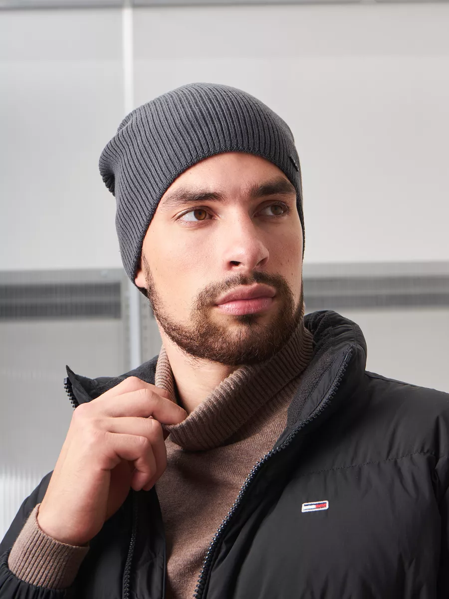 Шапка зимняя на флисе вязаная бини