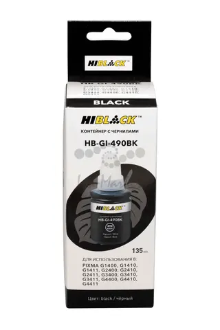 Контейнер с чернилами Hi-Black (HB-GI-490BK) для Canon G1400/2400/3400, BK pigm, 135ml