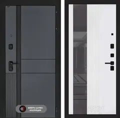 Входная металлическая дверь с зеркалом Лабиринт Evolab (Эволаб) Velluto Oscuro с зеркальной тонированной вставкой Белый софт рельеф