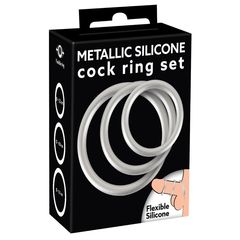 Набор из 3 эрекционных колец под металл Metallic Silicone Cock Ring Set - 