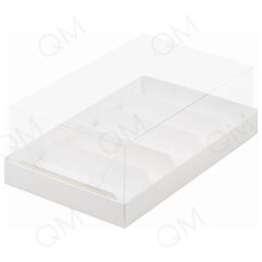 Коробка для эклеров и пирожных с прозрачным куполом и ложементами 220х135х70 мм (белая), 10шт