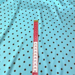 Ткань шелк бирюзовый в коричневый горошек 1173