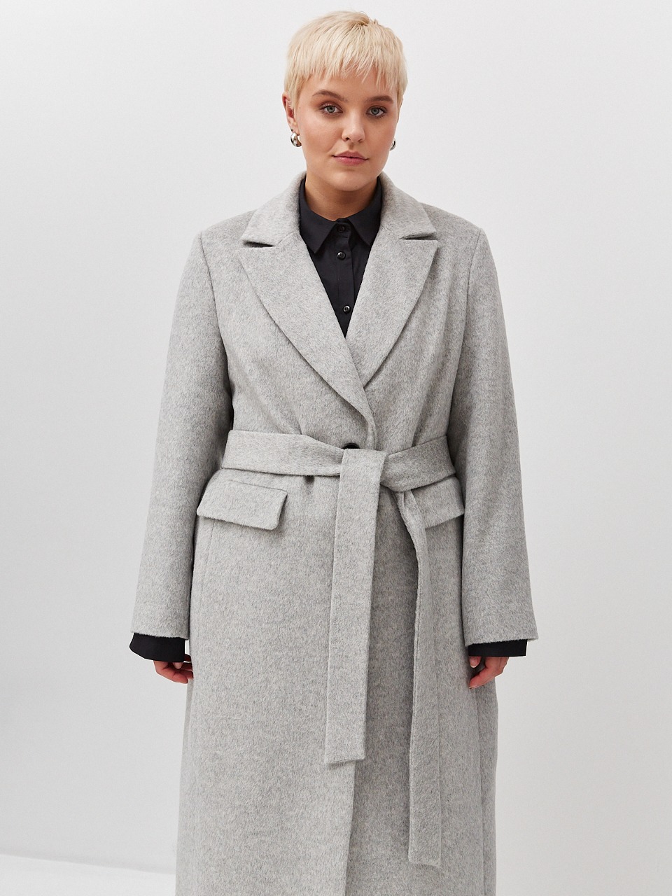 Пальто однобортное, серый