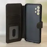 Чехол книжка для Samsung Galaxy A13 кожаный черный с магнитной застежкой / с визитницей / отделением для пластиковых карт и денег