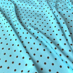 Ткань шелк бирюзовый в коричневый горошек 1173