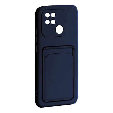 Силиконовый чехол с визитницей - кармашком для карт и защитой камеры Card для Xiaomi Redmi 10C (Темно-синий)