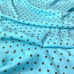 Ткань шелк бирюзовый в коричневый горошек 1173