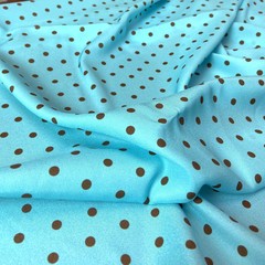 Ткань шелк бирюзовый в коричневый горошек 1173