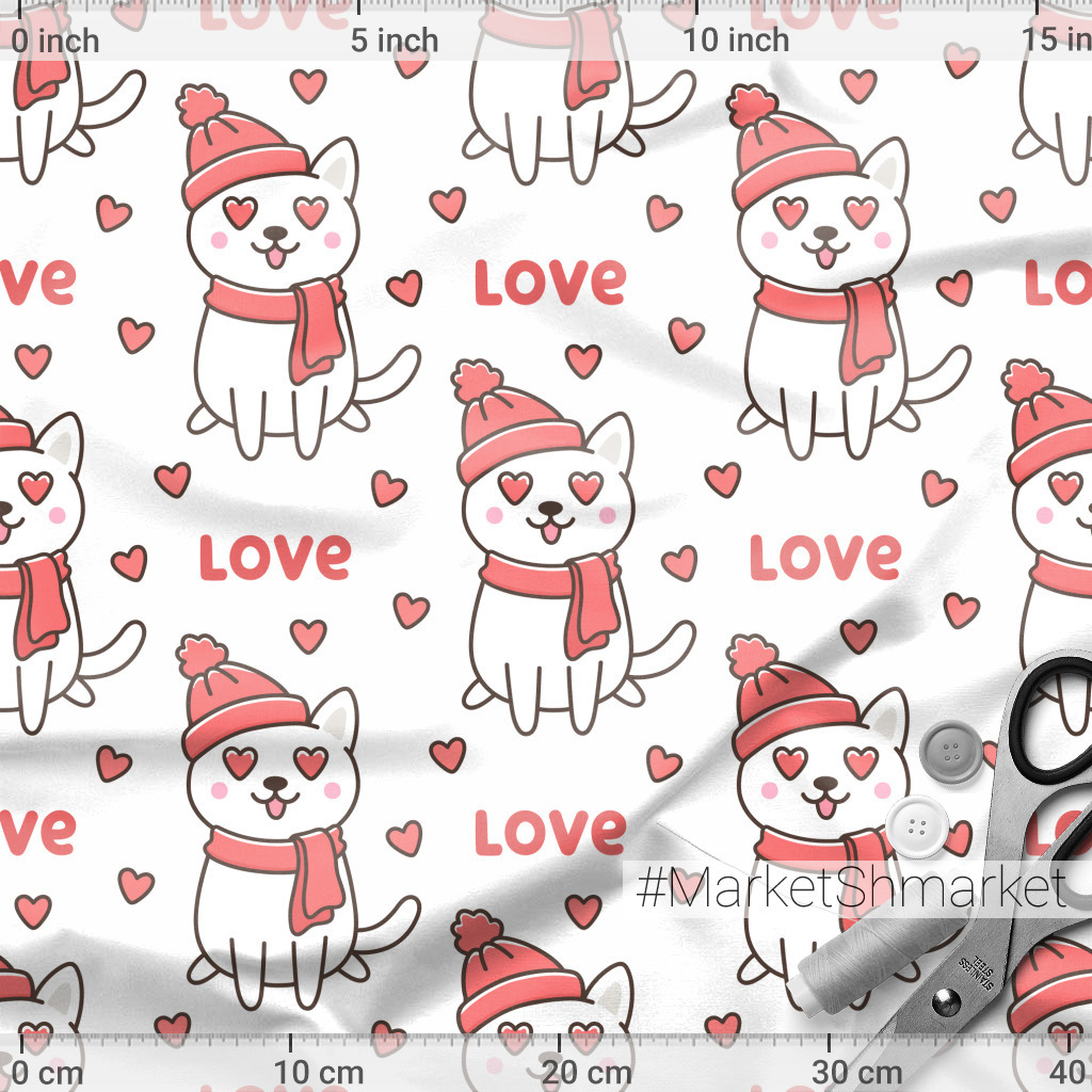Ткани Влюбленные коты в милом kawaii стиле - закажи на #MarketShmarket.com любая ткань с любым принтом