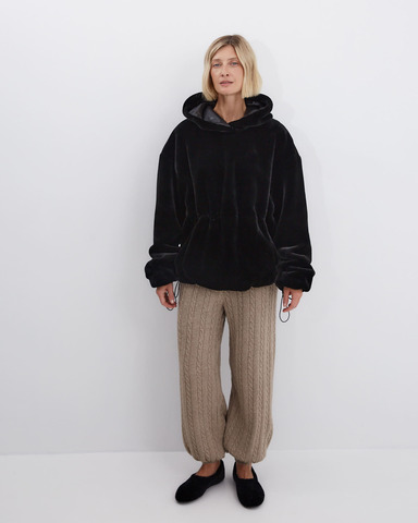 Анорак из искусственного меха стриженной норки черный