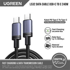Кабель UGREEN L532 (65906) USB-C to USB-C PD Fast Charging Cable 240W Max, 0,5м, серый космос