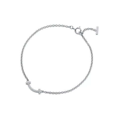 Браслет из белого золота с бриллиантами, Tiffany 💠 T smile. В наличии