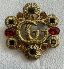 Брошь винтажная с цветными камнями в форме логотипа GUCCI