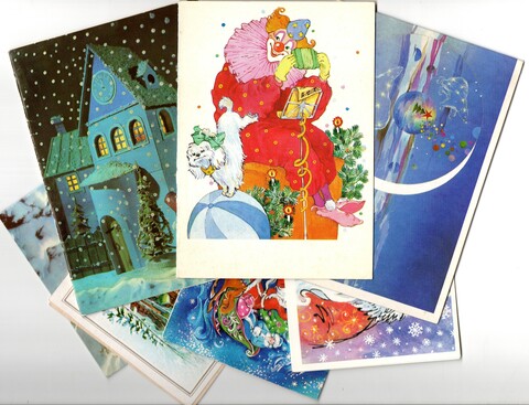 Подборка из двойных поздравительных открыток — 7 штук— разные художники — чистые, без повторов