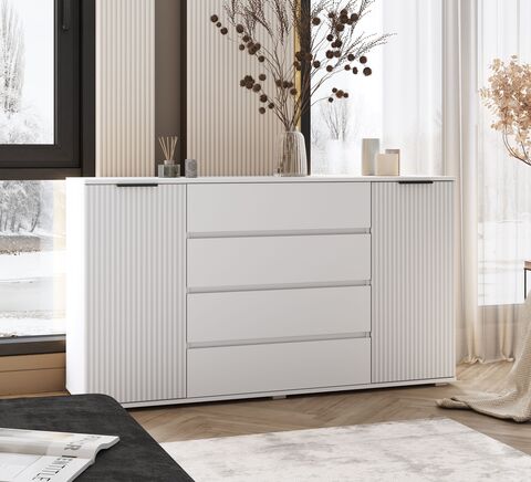 Марвэл Комод 2 двери 4 ящика (1600) (Браш Вайт, Белый)