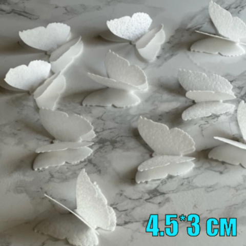 Белые Вафельные Бабочки для Торта Оптом 2500 шт, 4.5*3 см (вафельная бумага)