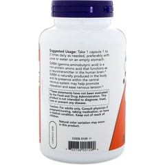 Now Foods, ГАМК, 750 мг, 200 вегетарианских капсул