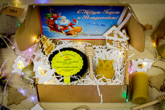 Медовый подарочный новогодний набор в крафт-коробке с принтом