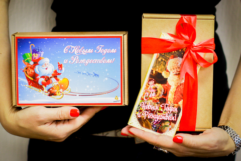 Медовый подарочный новогодний набор HoneyForYou в крафт-коробке с принтом №1