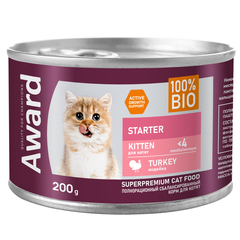 AWARD консервы для котят до 4 месяцев,беременных и кормящих кошек паштет из индейки 200 гр