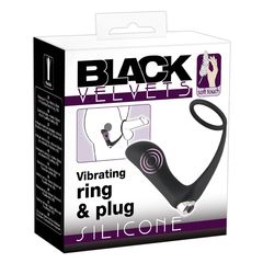 Черное эрекционное кольцо с анальной вибропробкой Vibrating Ring & Plug - 