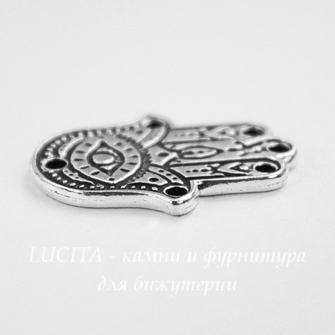 Коннектор TierraCast "Ладонь Хамса" (1-5) 22х17 мм (цвет-античное серебро)