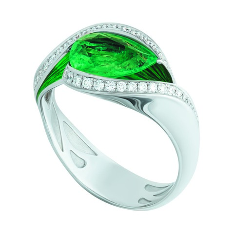 Кольцо с Изумрудом и Бриллиантами, Эмаль, R0123-2/1