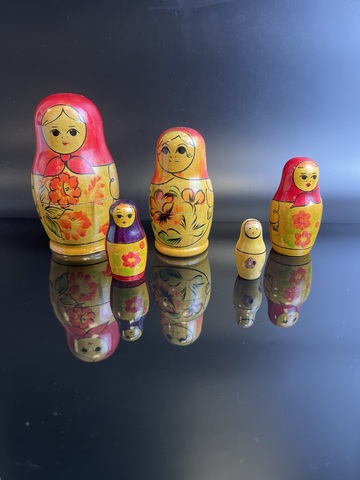 Матрёшка из 5 предметов, роспись, дерево, 11 см, лакировка, ручная роспись, винтаж СССР 1960-1990 гг