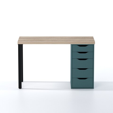 Стол письменный Ингар 1/5Т, 120*75*55 см, дуб беленый/серо-бирюзовый/черный