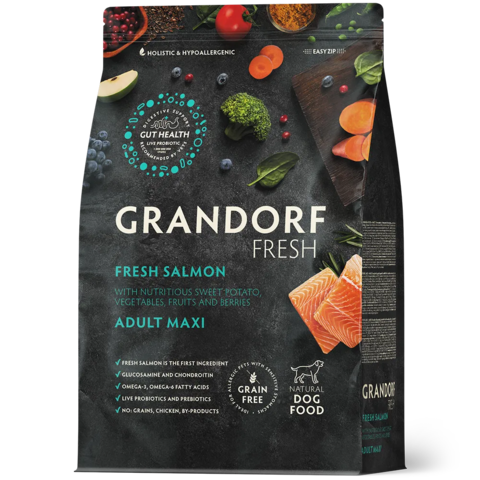 GRANDORF FRESH Свежее филе лосося с бататом для собак крупных пород