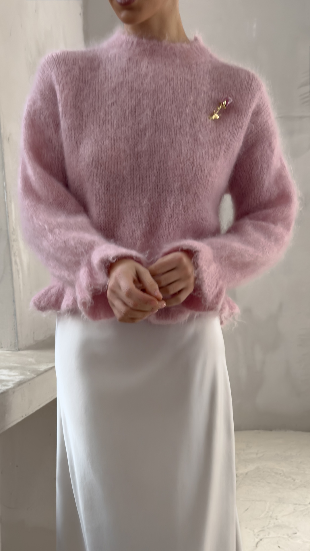 Свитер с оборочками из пряжи с kid мохером