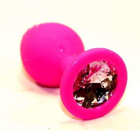 Розовая силиконовая анальная пробка с розовым стразом - 9,5 см. - 4sexdreaM 47410-2
