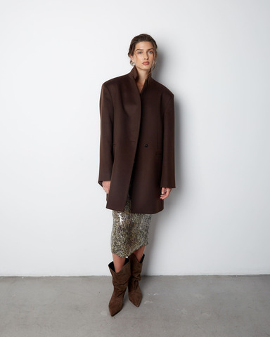 Пальто с асимметричным низом из шерсти и кашемира Диор темный шоколад