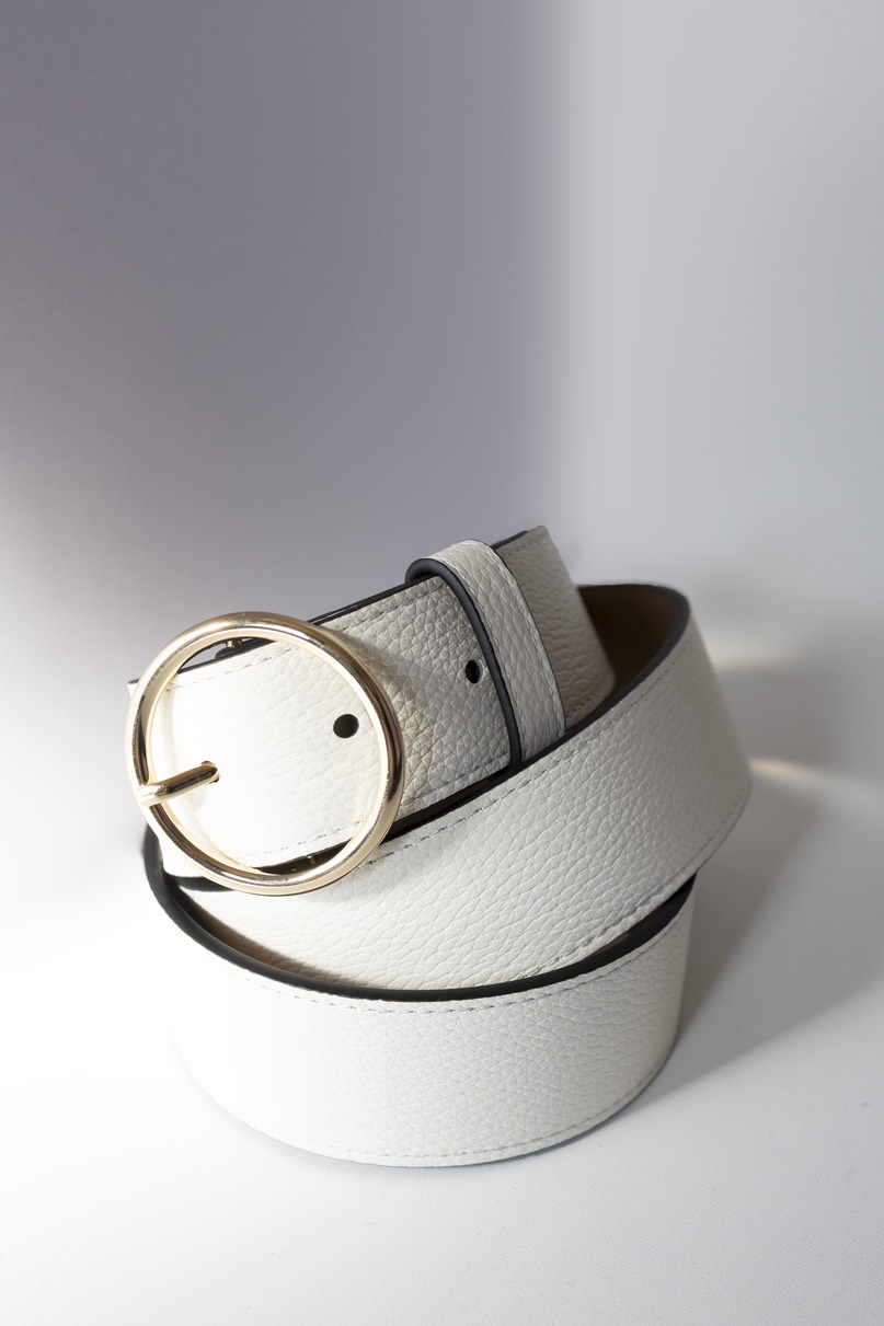 Ремень из фактурной кожи, 35 мм, молочный