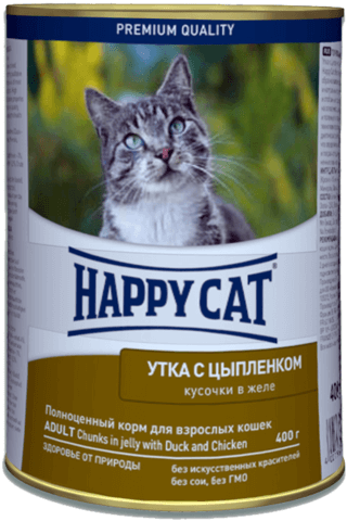 купить Happy Cat Утка с цыпленком консервы для взрослых кошек 400 гр