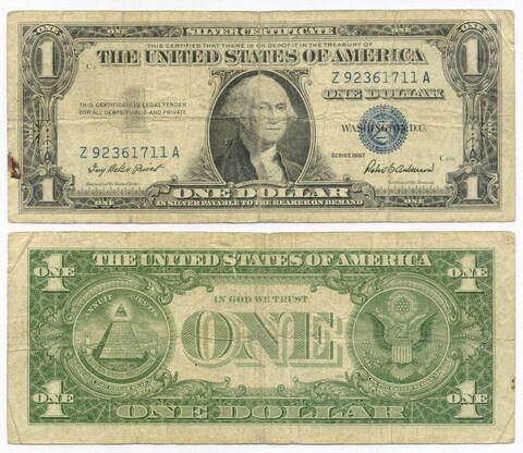 Банкнота США 1 доллар (серебряный сертификат) 1957 Z 92361711 A. VG-F