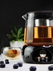 Заварочный чайник с подогревом от свечи на черной керамической подставке, 1 литр