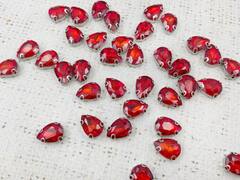 Стразы пришивные стекло в оправе, р. 1,3*1 см, красный