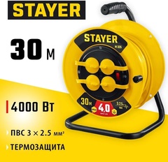 STAYER М-325, ПВС, 3 х 2.5 мм2, 30 м, 4000 Вт, IP44, силовой удлинитель на катушке (55064-30)