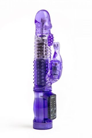 Фиолетовый вибратор-ротатор с клиторальным стимулятором - 22,5 см. - 4sexdreaM 47052-1