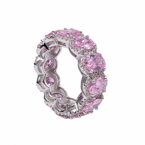 40037- Кольцо-дорожка из серебра с розовыми,овальными цирконами