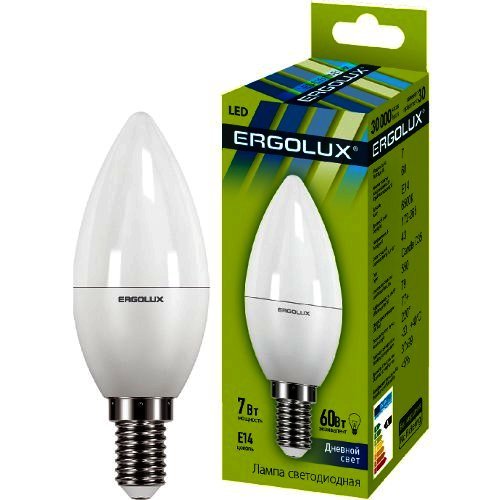 Лампа Ergolux LED-C35-7W-E14-6K свеча (дневной свет)