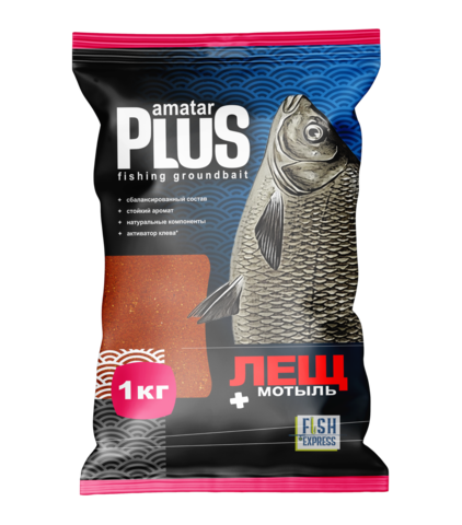 Прикормка Amatar PLUS Лещ Мотыль 1кг 10 шт/уп.
