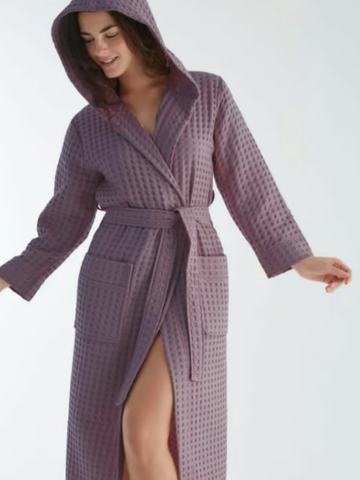 Женский вафельный халат с капюшоном 4160 фиолетовый
