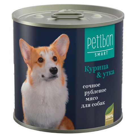 Влажный корм Четвероногий Гурман Petibon Smart 240 г рубленое мясо КУРИЦА+УТКА для взр.собак