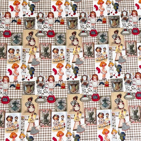 ВИНТАЖНЫЕ КУКЛЫ #2, 100% хлопок, ширина 110 см