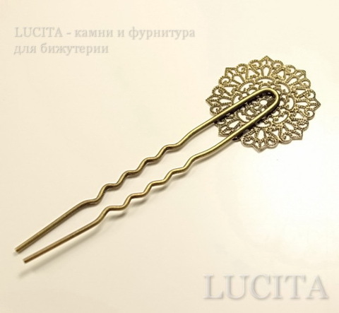 Шпилька для волос 100х33 мм с филигранью (цвет - бронза) ()