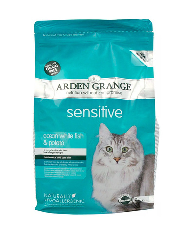 Arden Grange Adult Sensitive корм беззерновой для кошек с Океанической белой рыбой и картофелем 400г