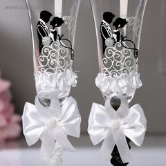 Набор свадебных бокалов «Жених и невеста», с бантами, чёрно-белый, фото 2